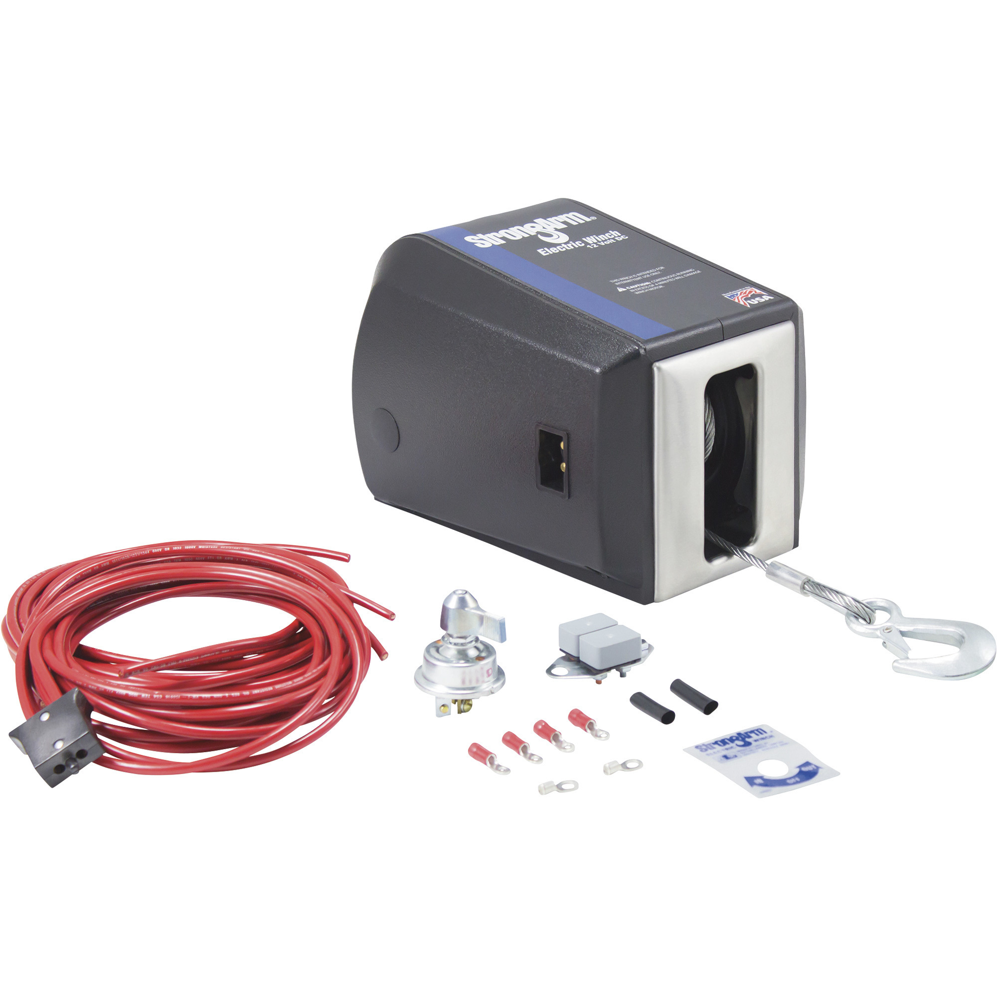 Dutton-Lainson StrongArm 12 Volt DC Powered Electric Winch with Dash-Mounted Remote, 3000-Lb. Capacity, Galvanized Aircraft Cable, Model# SA9005